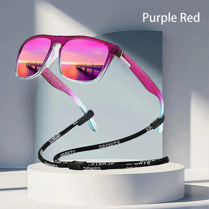 With Chain Fashion Vintage Glittering Material Square Sunglasses Men Women Fishing Driving Classic Brand Designer Sun Glasse