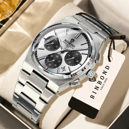 BINBOND – Präzise, robuste Quarz-Herrenuhr mit automatischem Datumsanzeige-Chronographen, Leuchtzeiger, wasserdicht, luxuriöse Freizeit-Herrenuhr Reloj