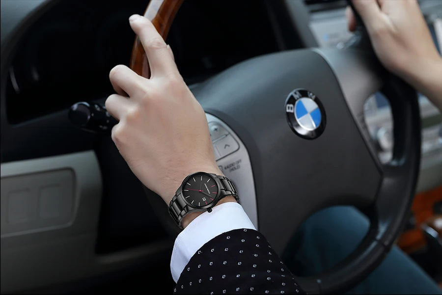 Pánské hodinky Hannah Martin, pouzdro z nerezové oceli, quartzový strojek, ciferník o průměru 41 mm, profesionální styl, s ukazatelem data (imitace)