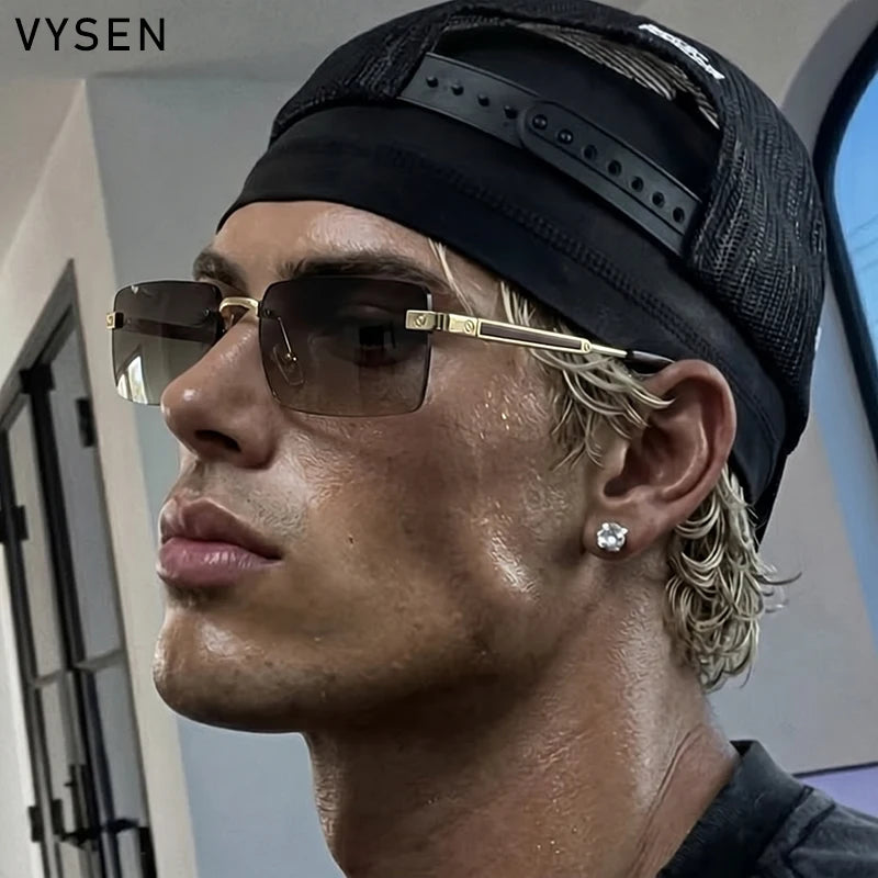 Vintage Rimless Rectangle Sunglasses Men 2026 Luxury Brand Designer Square Metal Frame Sun Glasses Hip Hop Y2K Fashion Eyewear