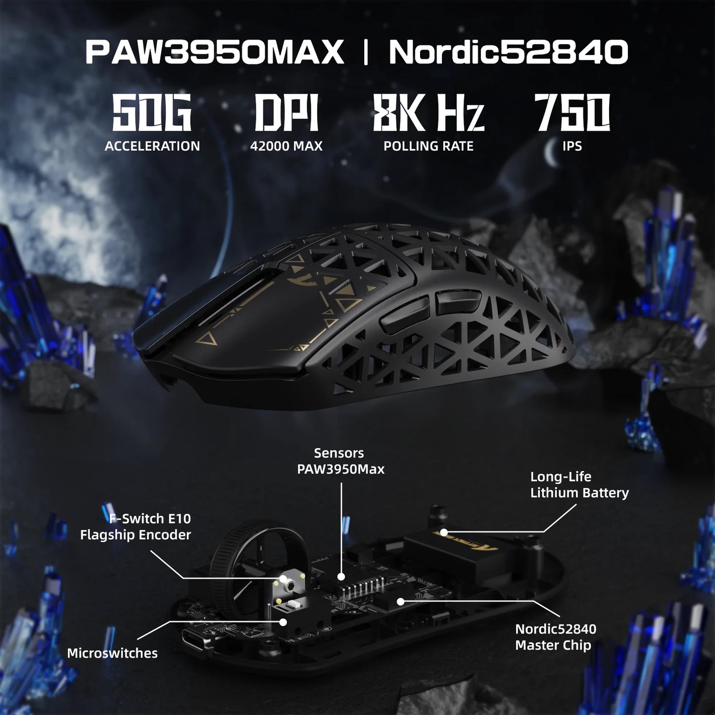 ATTACK SHARK R5 Ultra 8K Carbon Fiber kabellose Gaming-Maus mit 42000 DPI-PAW3950 MAX Sensor – 39g ultraleicht für Win/Mac