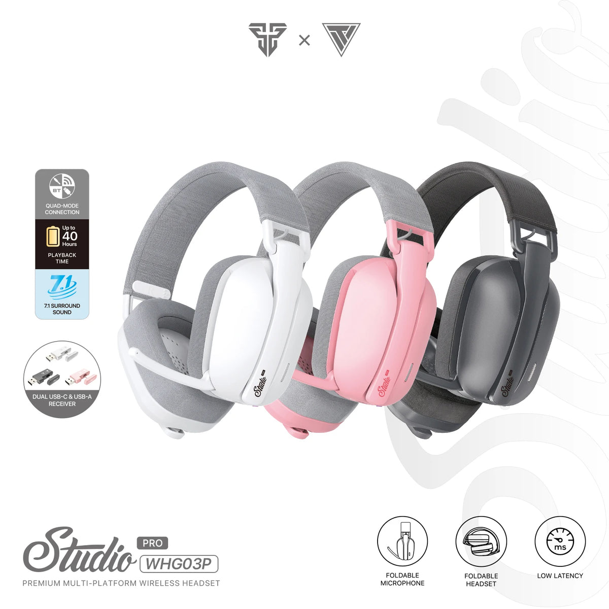FANTECH WHG03P STUDIO PRO casque de jeu filaire et sans fil Bluetooth 7.1 casque Surround avec micro de réduction de bruit pour PS5 XBOX