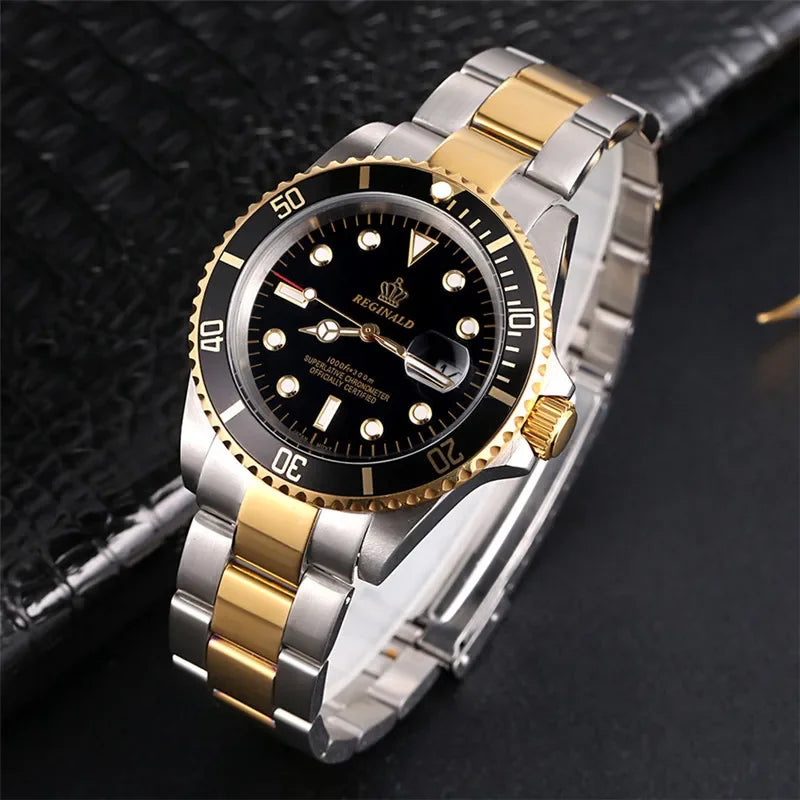 Reginald Men’s GMT Quartz Watch  Rotating Bezel, Sapphire Crystal, Date Display & Stainless Steel Sports Watch