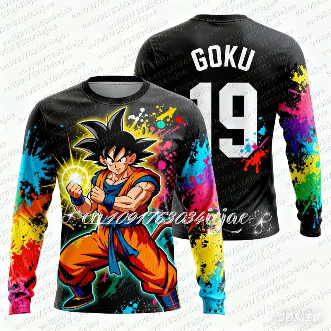 Anime Dragon Ball Z – pohodlné a prodyšné speciální fotbalové tričko s dlouhým rukávem pro děti s motivem Goku – sportovní rychleschnoucí oblečení