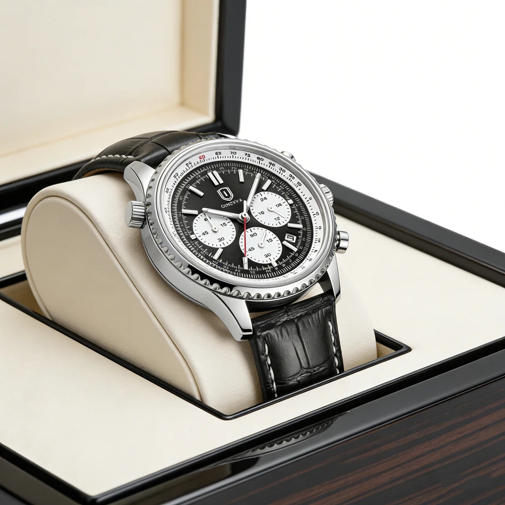 QINGXIYA Montre de luxe pour homme, à quartz, étanche, luminescente, avec date et chronographe, bracelet en cuir, montre-bracelet militaire et sportive pour homme, Reloj