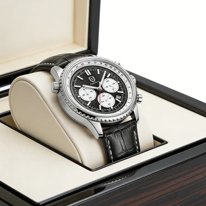 QINGXIYA Montre de luxe pour homme, à quartz, étanche, luminescente, avec date et chronographe, bracelet en cuir, montre-bracelet militaire et sportive pour homme, Reloj