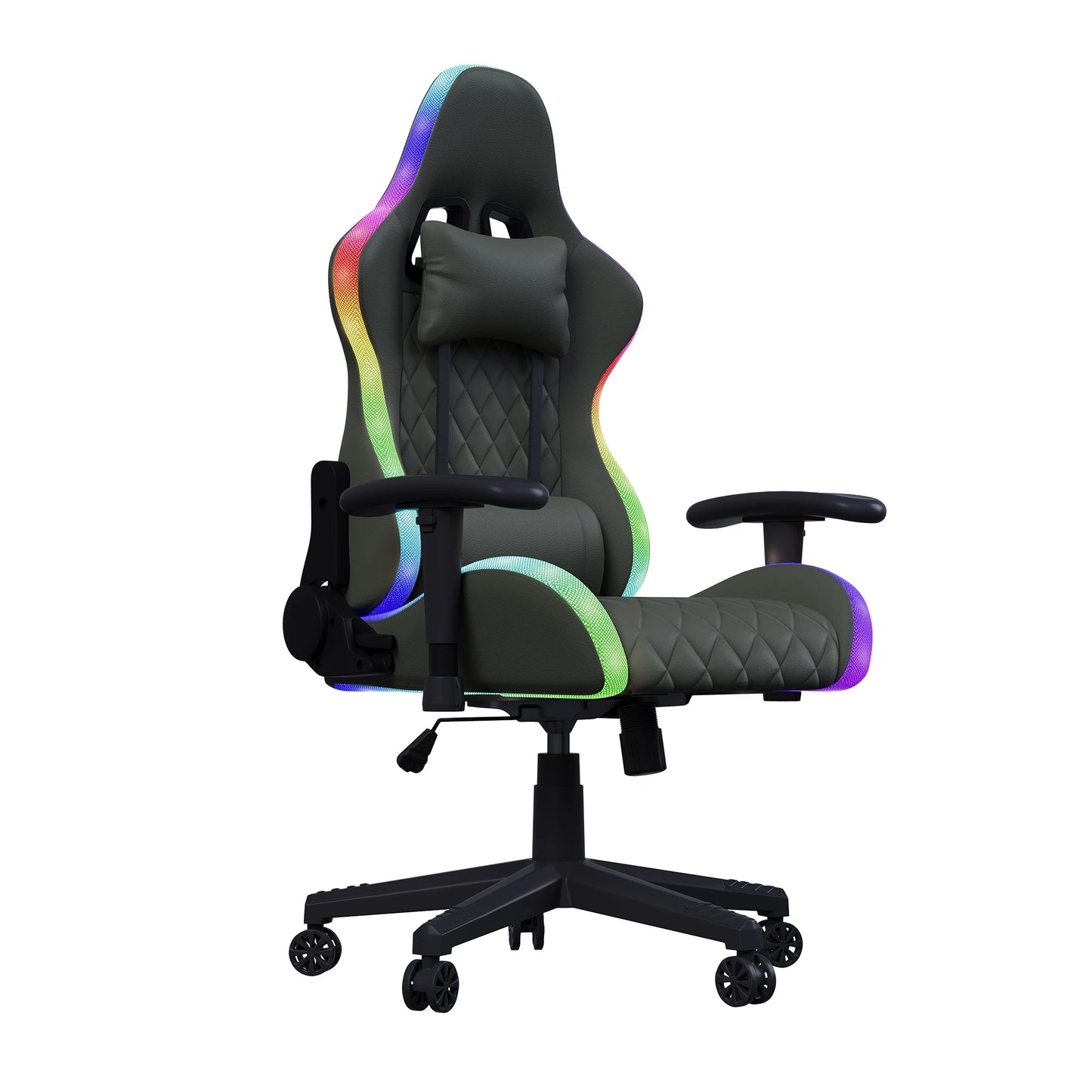Ergonomic Gaming Chair with Massage Function, RGB LED, 90-135 Degree Recline,Up to 130kg,Office Chair, Premium Leather,Black