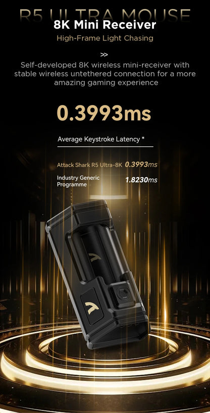 ATTACK SHARK R5 Ultra trådløs gamingmus i kulfiber, PixArt PAW3950MAX-gamingsensor, 42000DPI, 8000Hz, MCU Nordic 52840