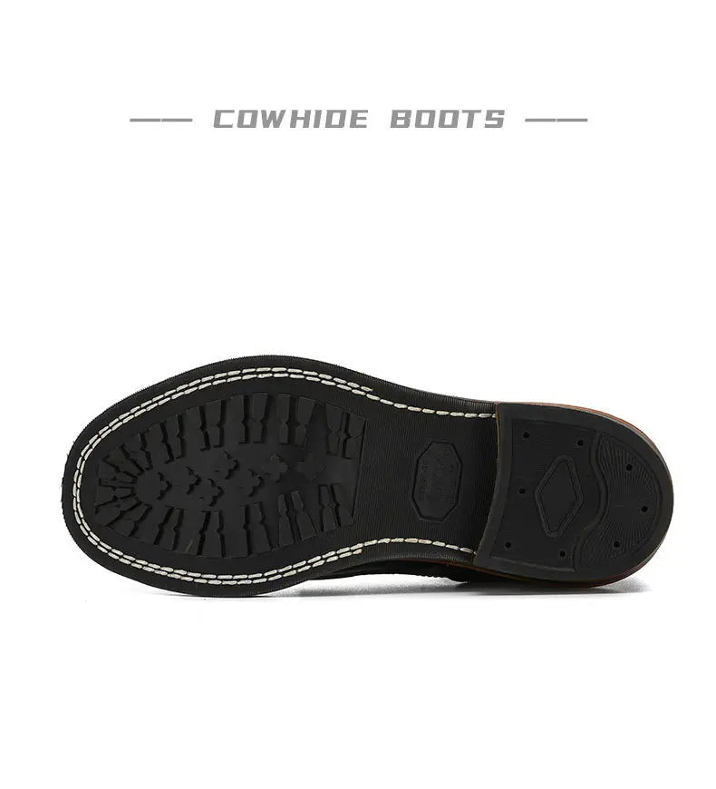 KOWM cowhide Hiking shoes men's walking boot British trekking shoes thick soled cowhide high top motorcycle boots ankle sneakers