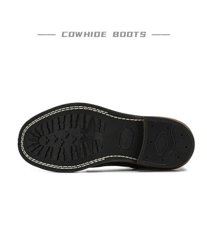 KOWM cowhide Hiking shoes men's walking boot British trekking shoes thick soled cowhide high top motorcycle boots ankle sneakers