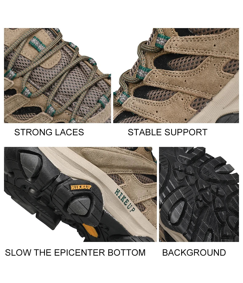 HIKEUP: Zapatillas de senderismo para hombre, de diseño, para escalada y trekking, de cuero, para deportes al aire libre, trabajo y carrera.