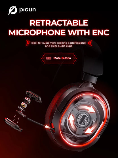 Picun G2 kabelloses Gaming-Headset Bluetooth 5.3 – 7.1-Surround-Sound, ENC-Mikrofon, 100H Akku, Low-Latency-Kopfhörer für PC, PS5, PS4, Switch & Mobile