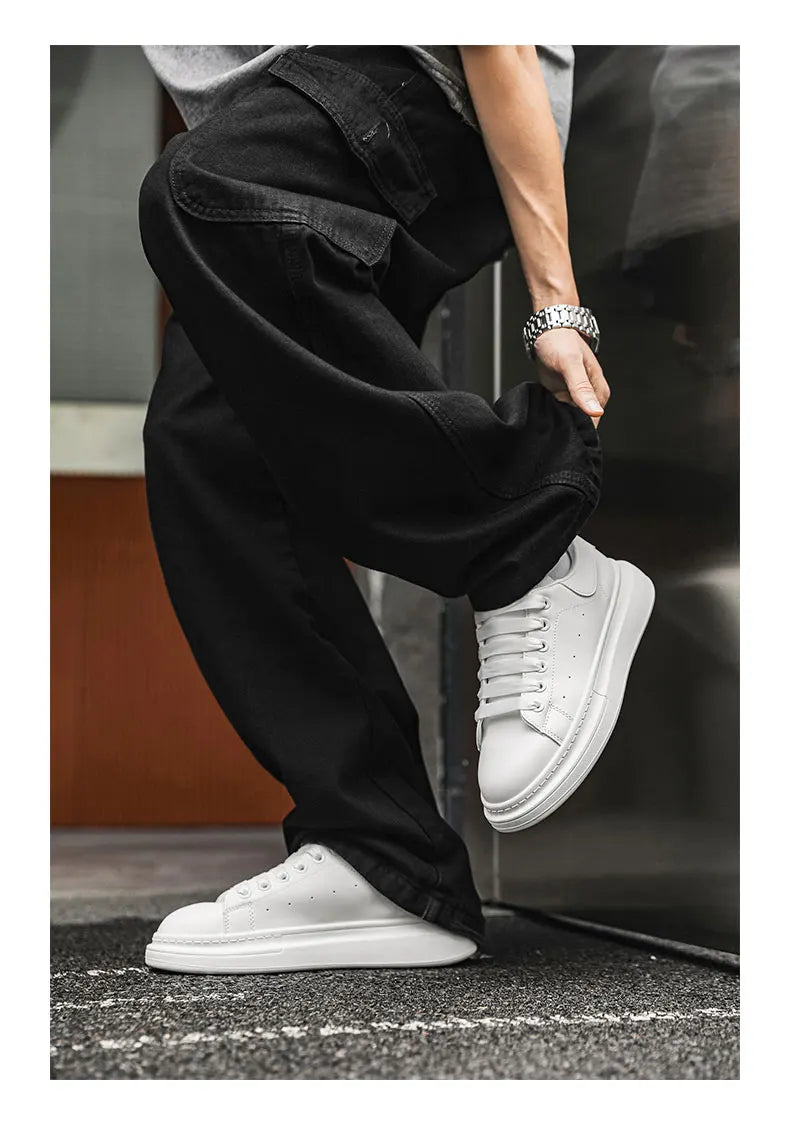 White Minimalist Sneakers for Men Comfy Leather Casual Sneakers Platform Skateboard Shoes Outdoor Low-Cut Men's Sports Shoes