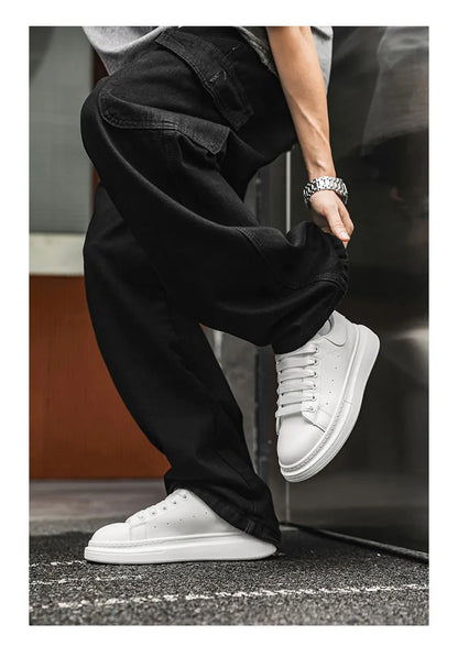 White Minimalist Sneakers for Men Comfy Leather Casual Sneakers Platform Skateboard Shoes Outdoor Low-Cut Men's Sports Shoes