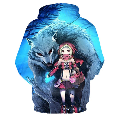 Bluzy z kapturem z nadrukiem 3D wilka, dla mężczyzn i kobiet, modne, casualowe, oversize, pulower w stylu hip-hop Harajuku, streetwearowe hoodie