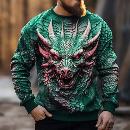 Vyriškas džemperis su gobtuvu ir kiniško drakono raštu, madingas 3D drakono motyvo sportinis džemperis, hiphopo stiliaus oversize puloveris, vyriški drabužiai, Monster Golf