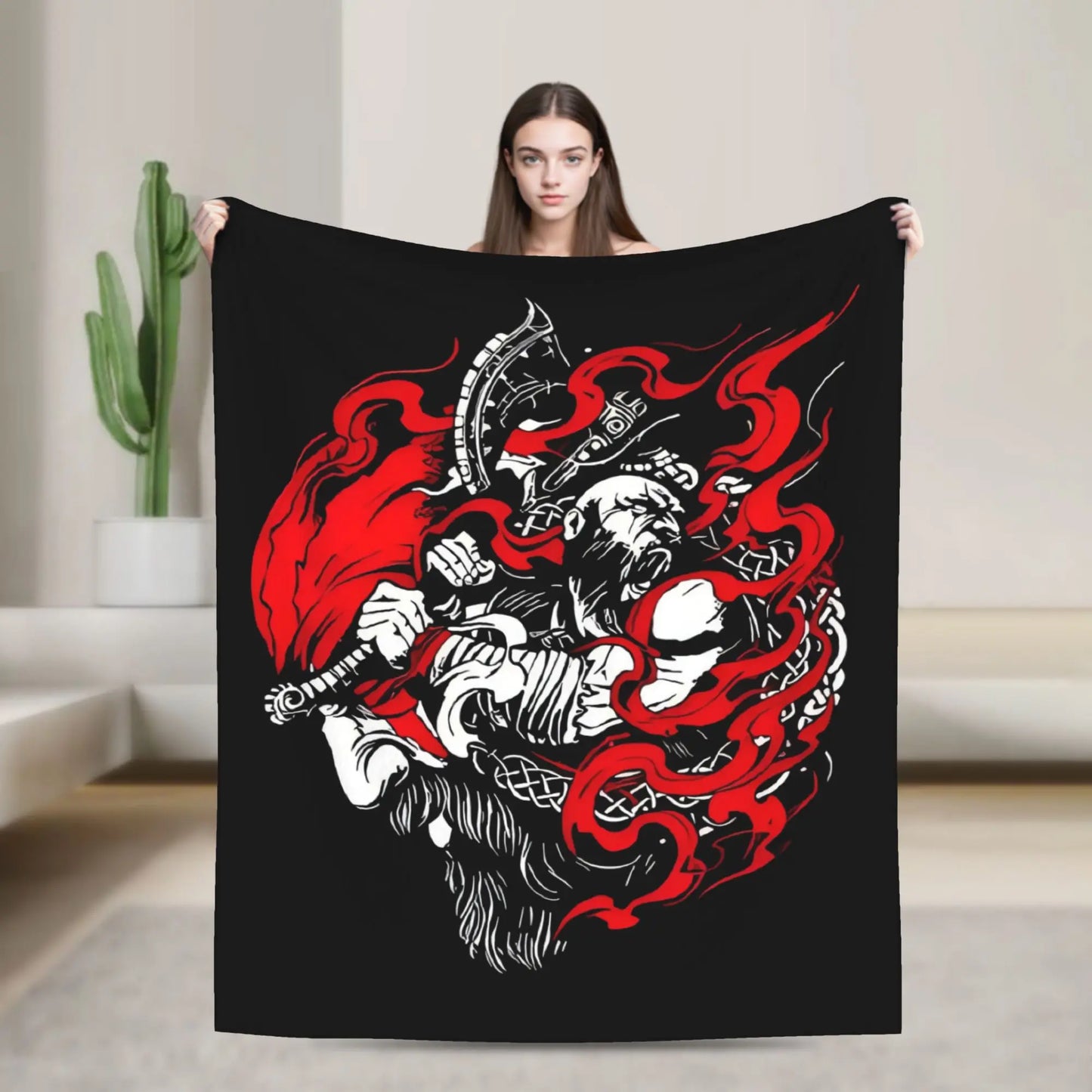God of War Games Kratos Cartoon Blanket Warm Soft Pattern Plush Throw Blanket For Couch Chair Sofa Bed Bedspread Bed Cover