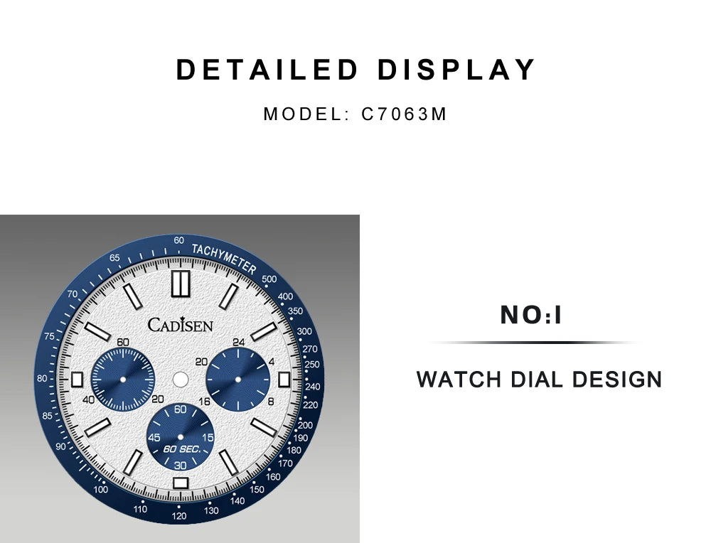 CADISEN 2024 New Men Watches Quartz Business Watches Japan VD53 Mens Clock Top Brand Luxury Watch Men Chronograph Watch for Men