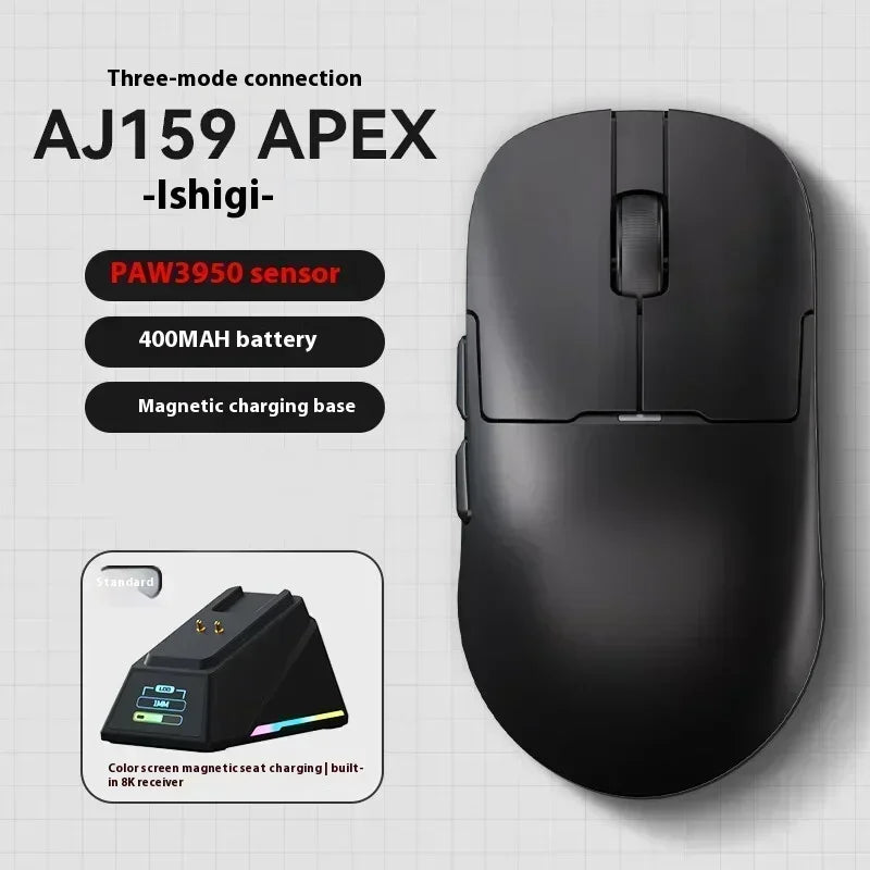 AJAZZ AJ159 APEX Maus Tri-Mode Wireless 8K PAW3950 Sensor Low Latency Gaming-Maus mit Ladestation, anpassbar, leicht, für PC-Gamer