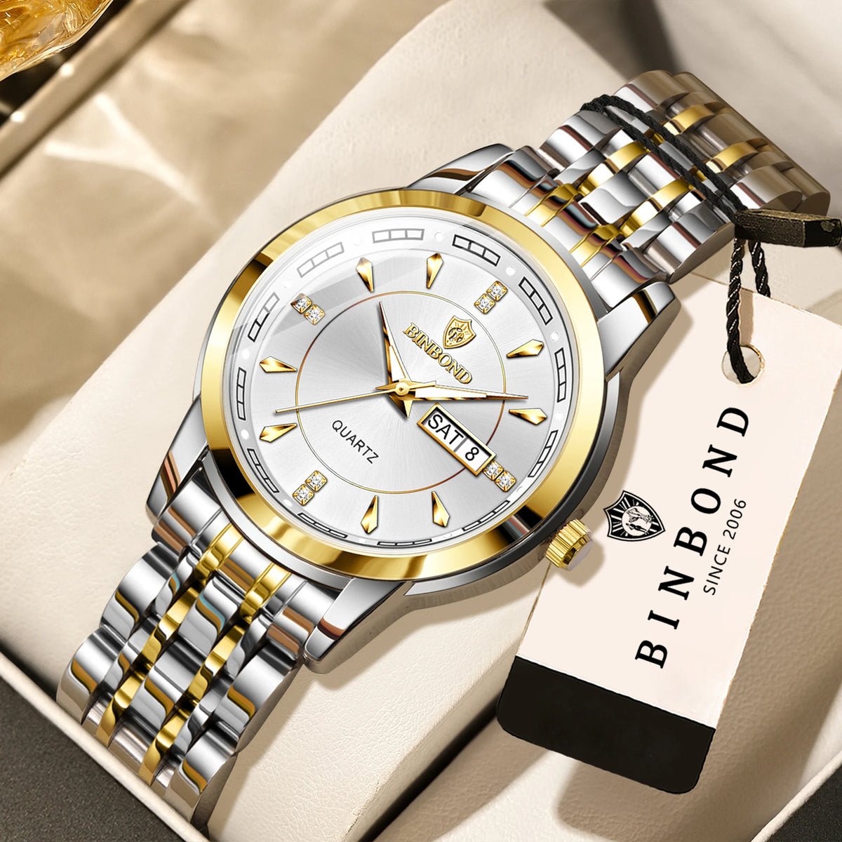 Montres à quartz de luxe originales BINBOND pour femme – Modèle étanche et lumineux – Idée cadeau (coffret inclus)