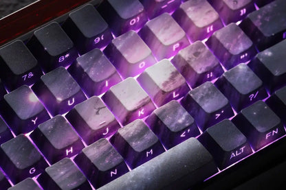 Purple Galaxy Gradient Side Carving Transparent Cherry Keycap PBT 135 Key Compatible with 60/64/84/98/108 Mechanical Keyboard