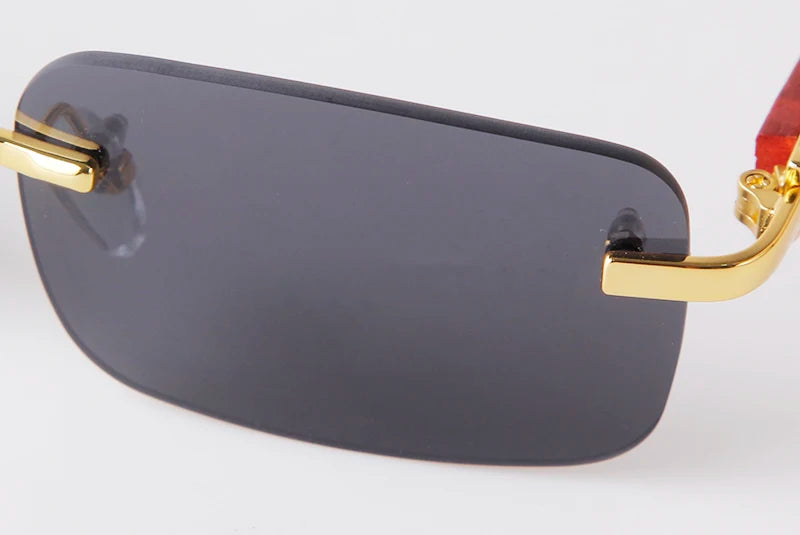 Classic Stylish Rectangle Rimless Sunglasses Women Men Brand Design Luxury Vintage Sun Glasses Frameless Wood Leg Frame Eyewear