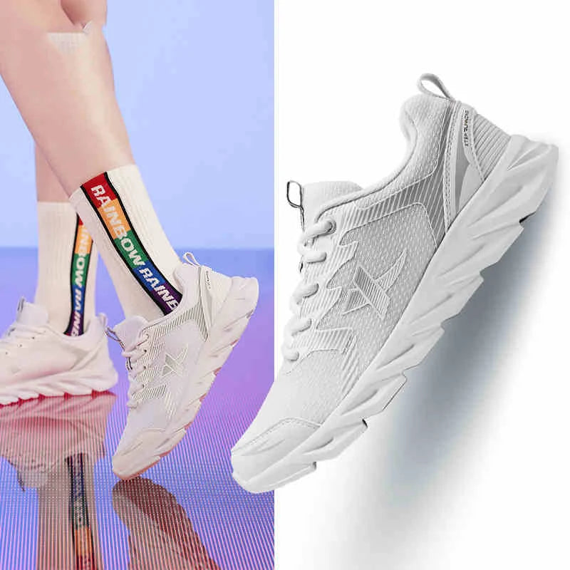 Xtep Running Shoes Non-Slip Soft Women’s Sports Shoes Leather Upper Shock Absorption Female Sneakers 879318110073