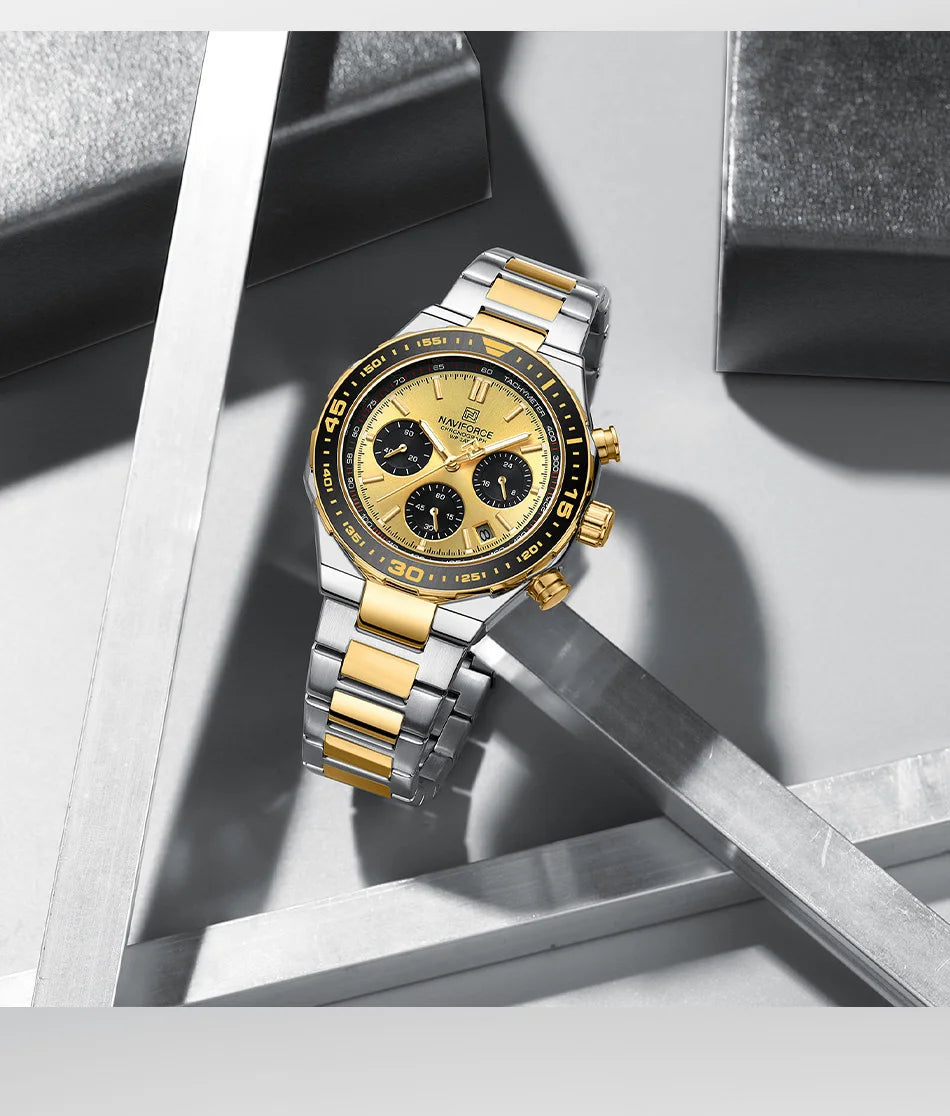 NAVIFORCE Men's Watches Quartz Fashion Business Classic Water Resistant Stainless Steel Strap WristWatch New Male Clock in 2024