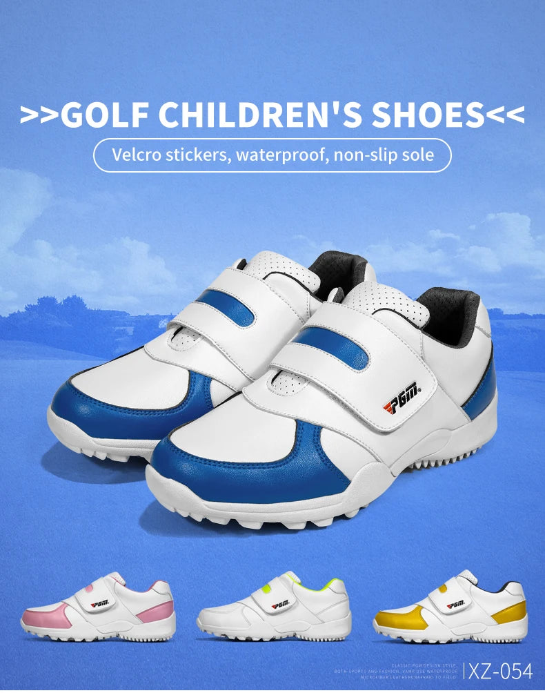 PGM Chaussures de golf pour enfants (filles et garçons) - Baskets d'extérieur antidérapantes en cuir pour enfants - Chaussures de sport XZ054