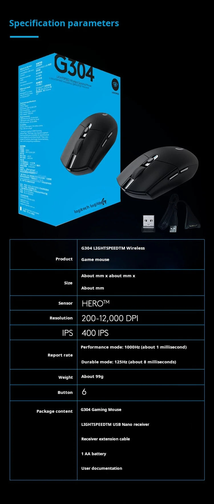 Logitech G304 LIGHTSPEED Wireless Mouse Game Mouse Light Portable Mouse Macro Jedi Survival FPS League of Heroes Eat Chicken