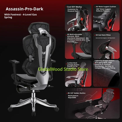 Ergonomic Gaming Chair with Wheels, Portable Office Chair, Adjustable Desk Chair with Armrests, Swivel Computer Chair for Work & Gaming