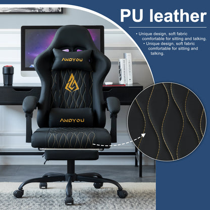 Andyou Ergonomic Gaming Chair - Swivel Reclining Gaming Chair, PU Leather Upholstery, Weight Capacity 150kg