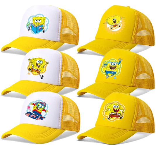 Cartoon SpongeBob Men Women Baseball Cap Outdoor Travel Boy Girl Mesh Sunhat Adult Hip Hop Dad Hat Summer Sport Trucker Peak Cap
