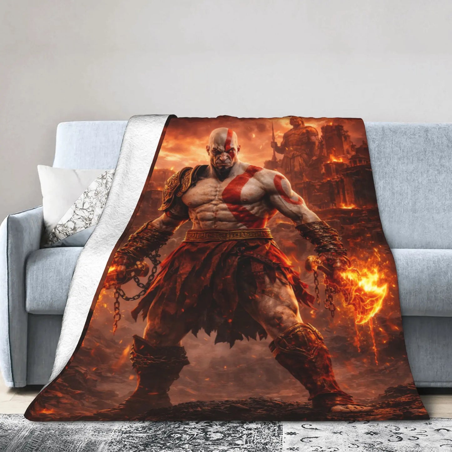 God of War Games Kratos Cartoon Blanket Warm Soft Pattern Plush Throw Blanket For Couch Chair Sofa Bed Bedspread Bed Cover