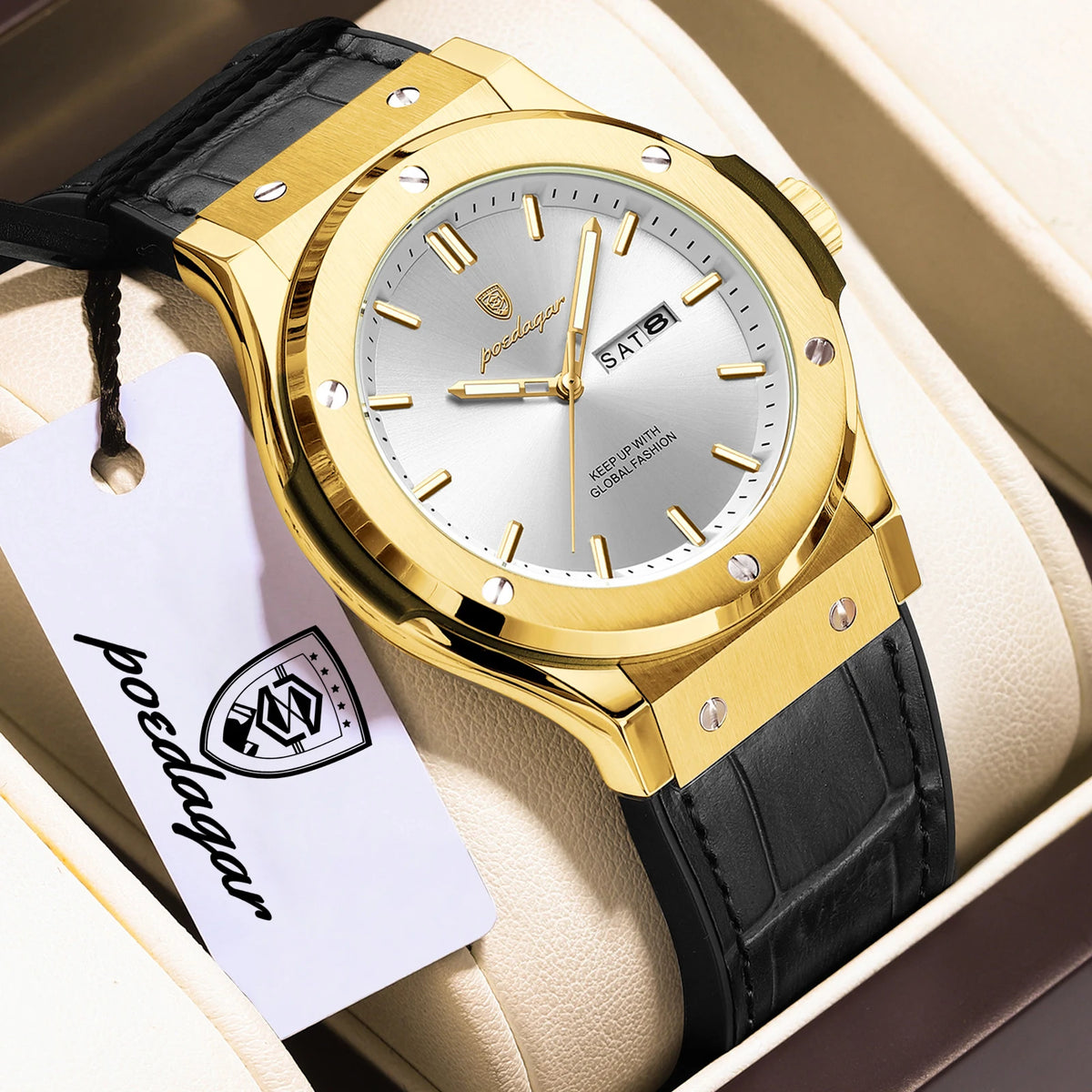 Montre pour homme POEDAGAR – Modèle original, style professionnel, étanche, bracelet en silicone, affichage de la date et du jour, mouvement à quartz, montre de luxe tendance.