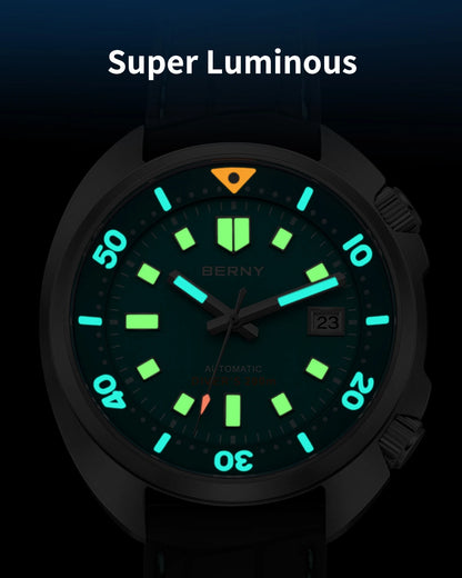 BERNY 20ATM Diver Watch For Men Mechanical Miyota 8215 Sapphire Sports Diving Luminous Anti-collision Crown Dual Crown Men Watch