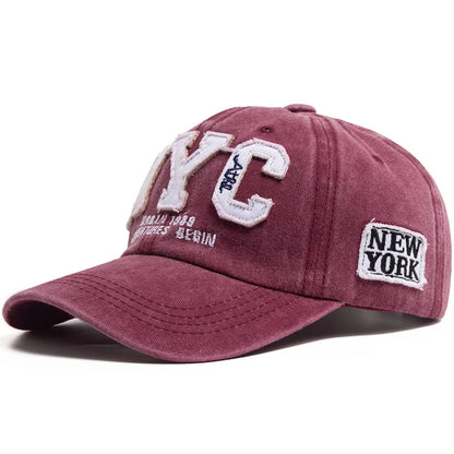 New Vintage Big Letter NYC Baseball Cap Men Cotton Washed Spring Autumn Visor Soft Snapback Fashion Hat For Women
