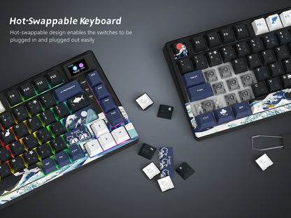 womier S-K80 Sea Wave Hot Swappable Gaming Keyboard Wired Mechanical Keyboard with Color OLED Display Gasket Mount RGB Keyboard