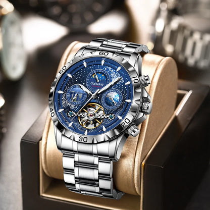 Orologio da uomo con movimento meccanico a carica automatica in acciaio inossidabile. Forma della cassa: rotonda