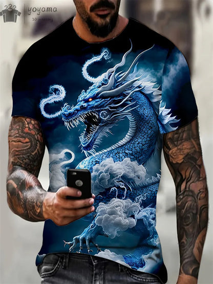 Animal Dragon 3D Print Sport Rychleschnoucí Prodyšné Pánské Tričko Outdoor Street Harajuku Běh Fitness Krátký rukáv Oblečení Top Léto