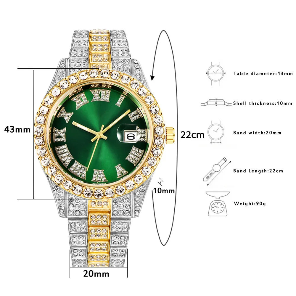 2022 New Iced Out Women Watch Gold Silver Color Square Diamondd Quartz Luxury Hip Hop Wrist Watches Roman Clock Gift boyfriend