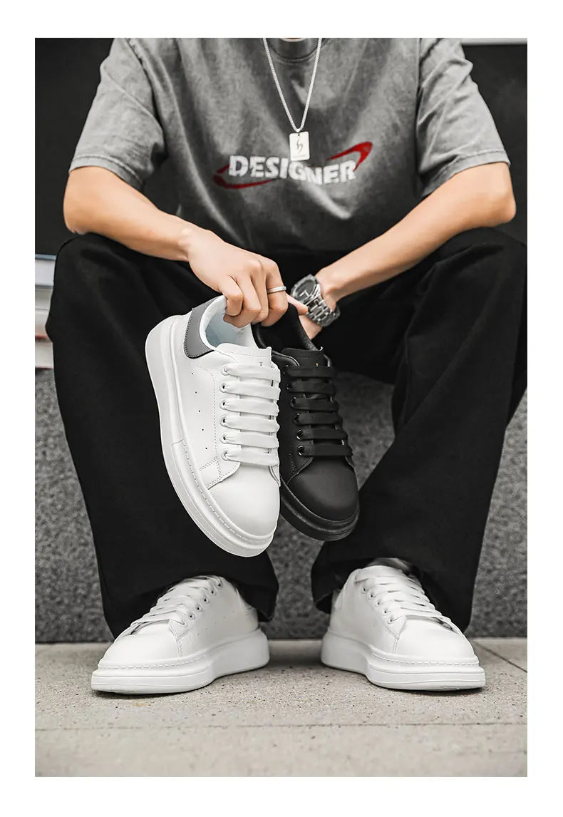 White Minimalist Sneakers for Men Comfy Leather Casual Sneakers Platform Skateboard Shoes Outdoor Low-Cut Men's Sports Shoes