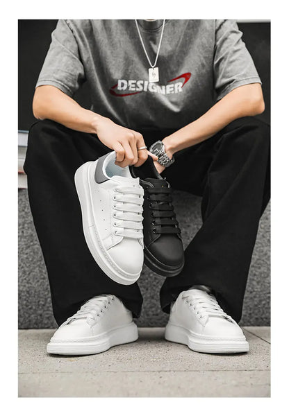 White Minimalist Sneakers for Men Comfy Leather Casual Sneakers Platform Skateboard Shoes Outdoor Low-Cut Men's Sports Shoes