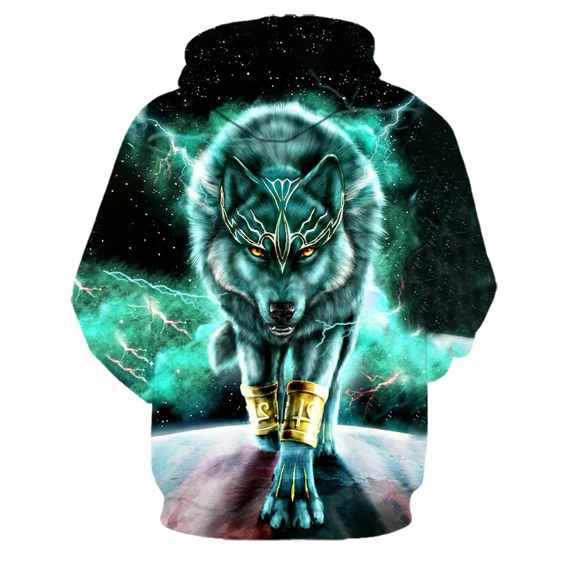Bluzy z kapturem z nadrukiem 3D wilka, dla mężczyzn i kobiet, modne, casualowe, oversize, pulower w stylu hip-hop Harajuku, streetwearowe hoodie