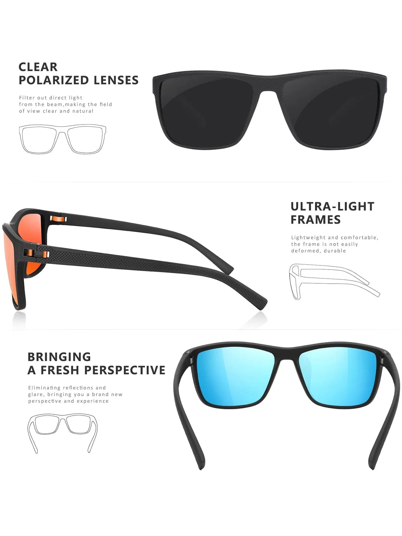 CRIXALIS Vintage Square Polarized Sunglasses for Men Women Retro Trendy Sun Glasses Male Driving Fishing Mirror Shades UV400