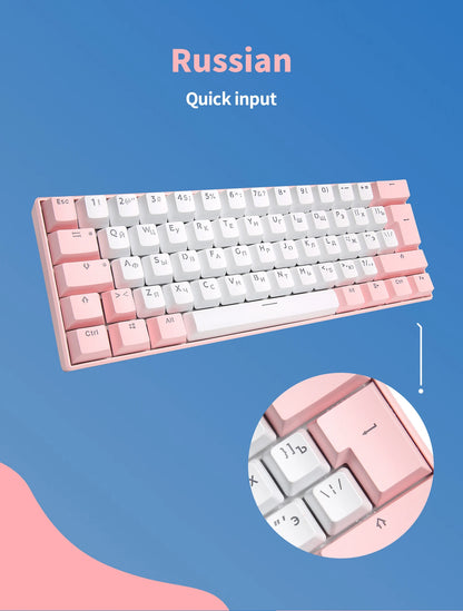UYIQ YQ62 62 Keys Korean Russian Mechanical Keyboard 60% Mini Portable Color Backlit Wired Gaming Keyboard for Travel Office PC
