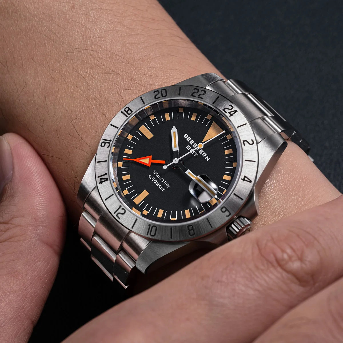 SEESTERN GMT Retro Watch for Men NH34 Automatic Movement Mechanical Wristwatches Sapphire Crystal Fine-tuning Pull Button S436
