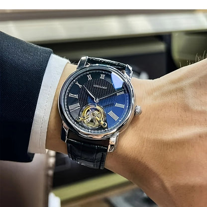 Montre mécanique automatique pour homme – Design ajouré élégant, style « business casual » tendance, boîtier en alliage et bracelet en cuir, sans pile