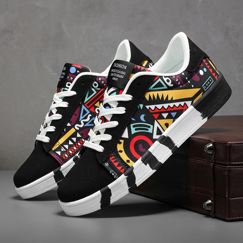 Nouvelles Chaussures de Skateboard Tendance pour Hommes – Baskets Décontractées Antidérapantes en Toile à Motifs pour la Marche en Extérieur – Zapatos Sportifs pour Homme