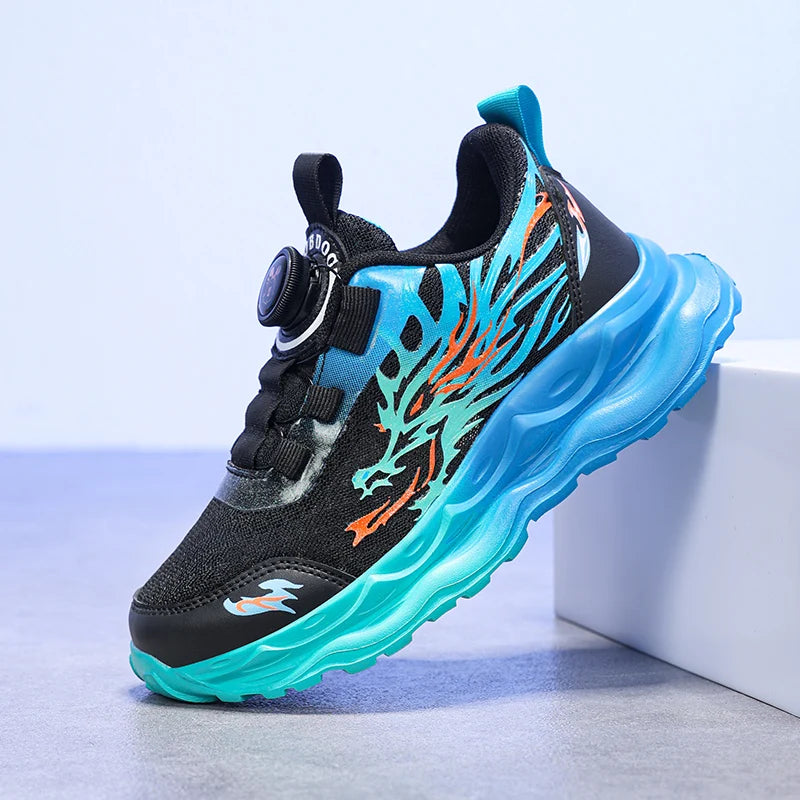 Childrens Sports Shoes Autumn Anti Slip Breathable New Student Rotating Button Boys Outdoor Shock-absorbing Mesh Running Shoes
